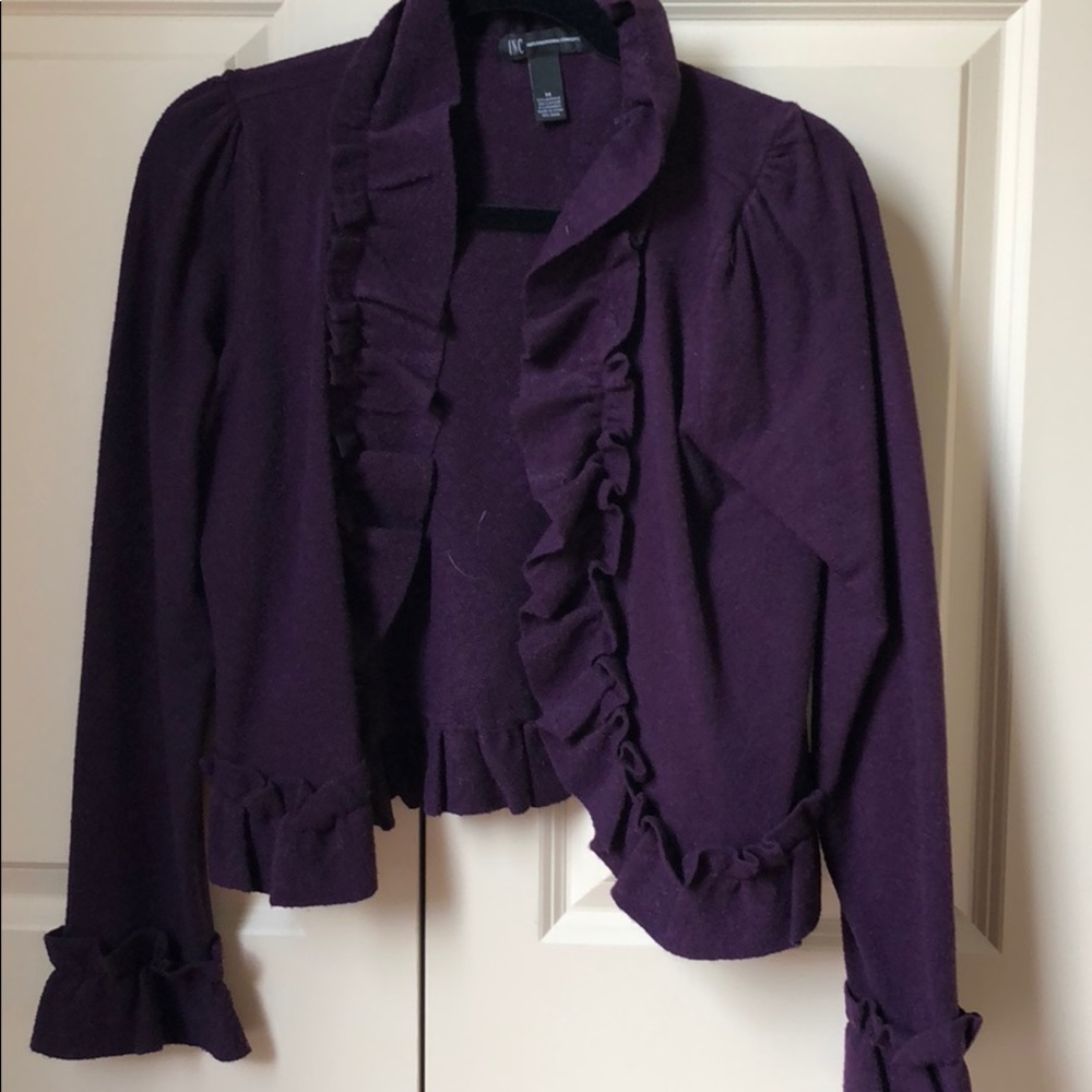 INC purple cropped cardigan